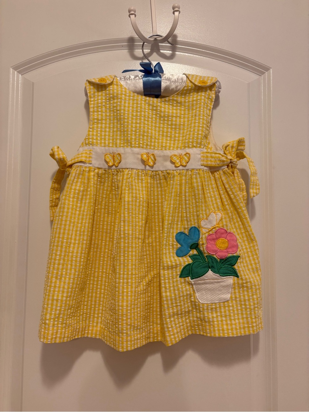 Vintage 1990s Yellow Butterfly Embroidered Girls' Summer Dress